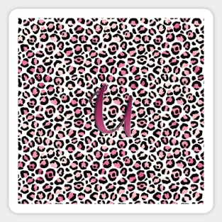 Letter U Monogram & Pink Leopard Print Sticker